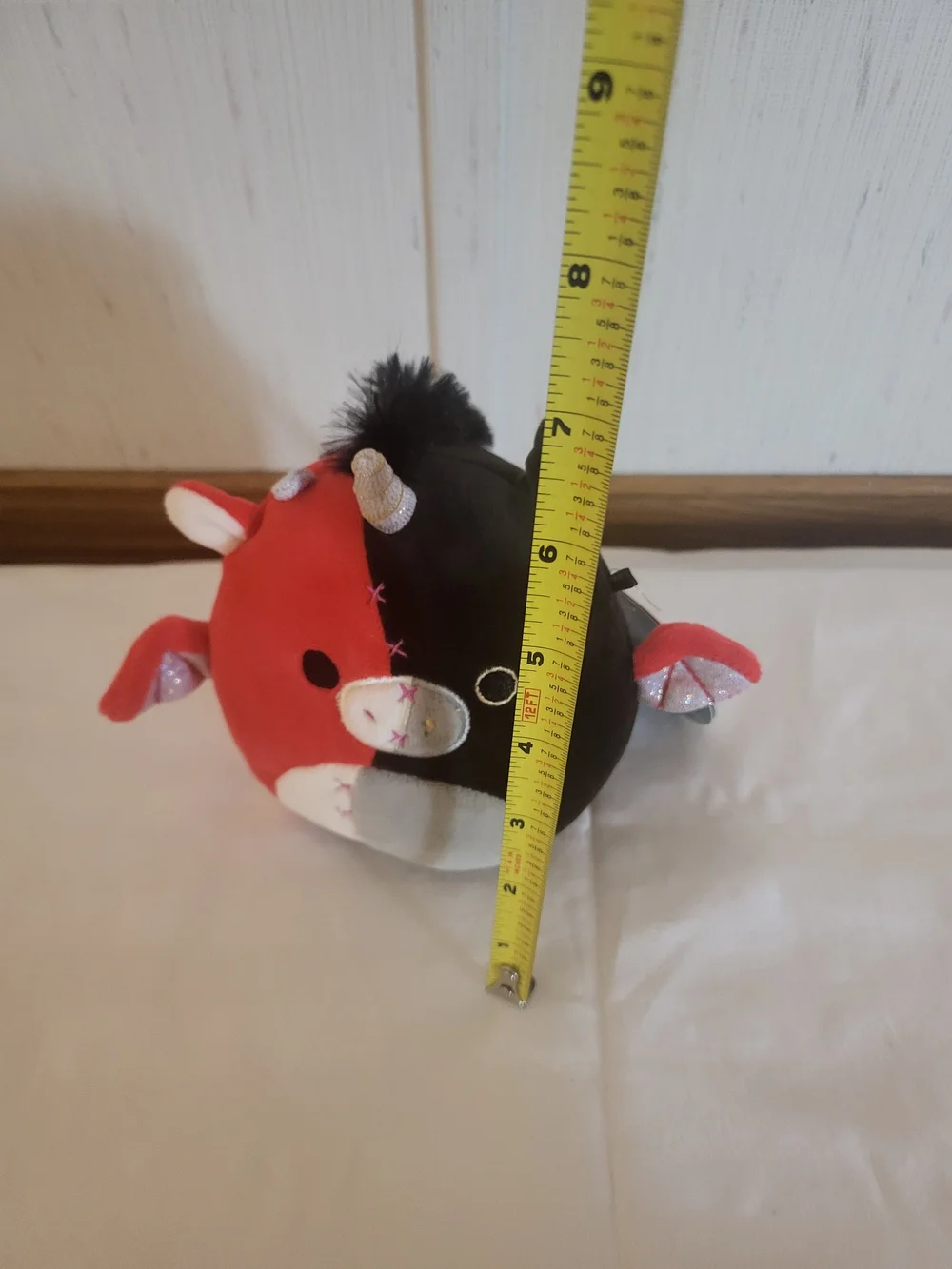 Squishmallows Red and Black Unicorn Cow Plush